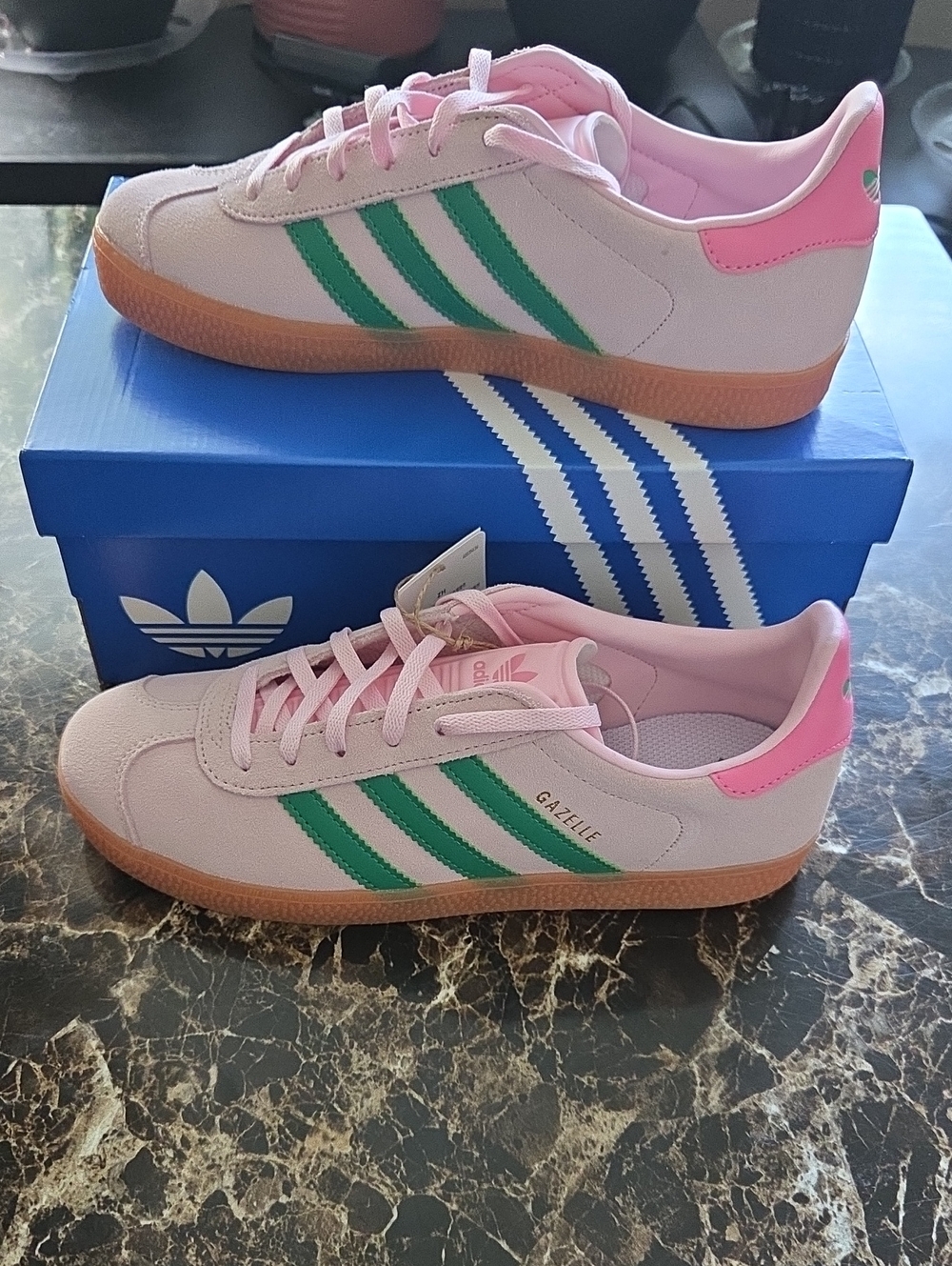 adidas Originals Gazelle Suede Retro Trainers Clear Pink Green Gum Sole